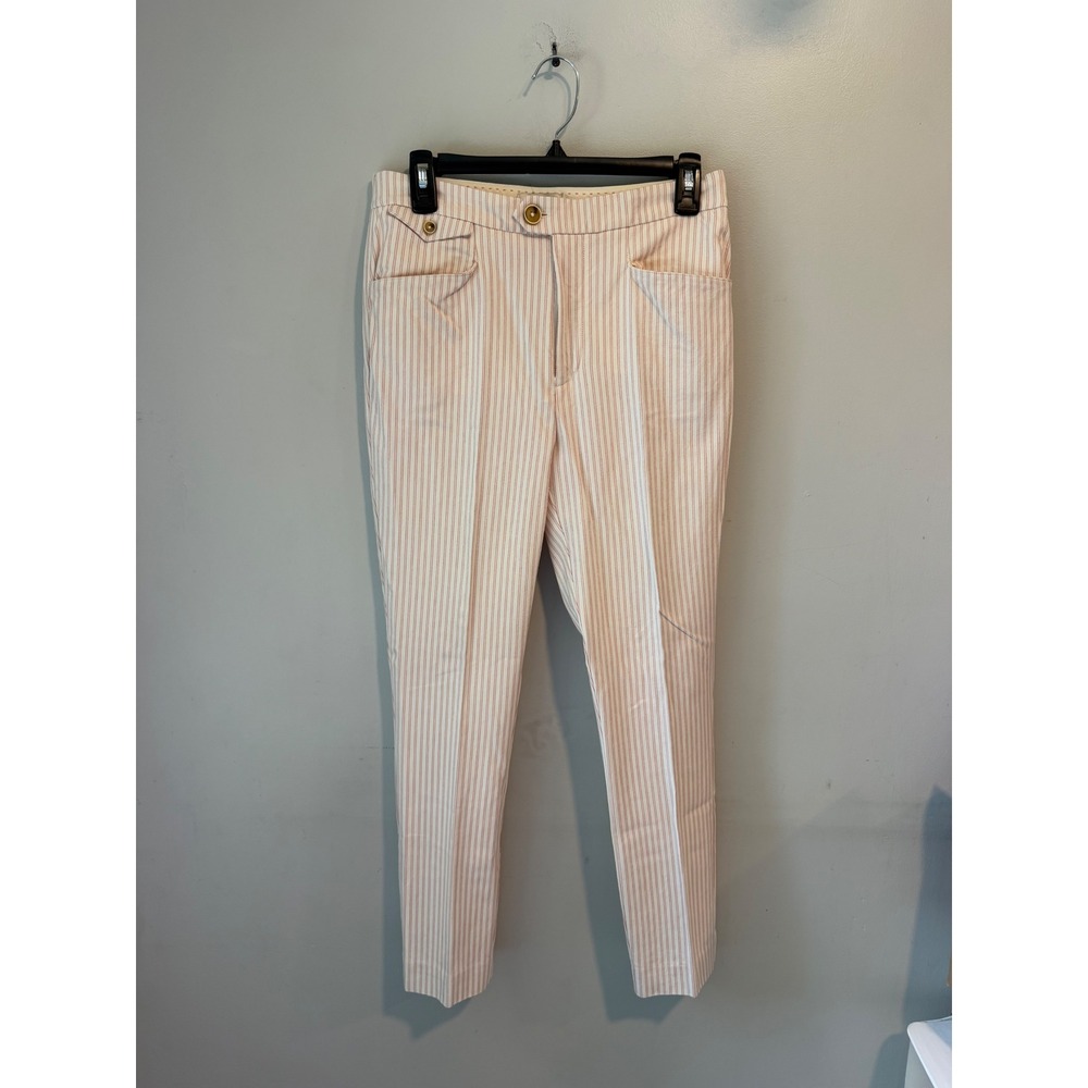 Anthropologie The Essential Slim Pinstripe Pants Red Cream Trousers Size 4